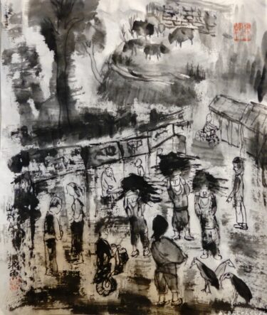 旅を墨絵に。ネパールー０１、ナガルコットの村から。