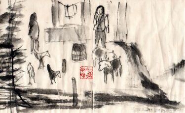 旅を墨絵に。ネパールー０５、巻物が続く、生活の場を通って。