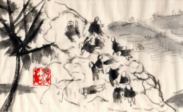 旅を墨絵に。ネパールー０６、巻物が続く、子どもたちと出会った。