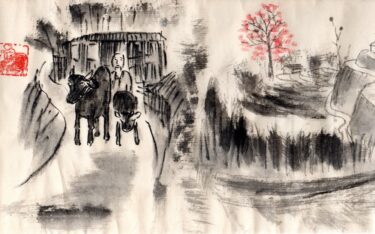 旅を墨絵に。ネパールー０９、巻物が続く、桜が咲いてる？